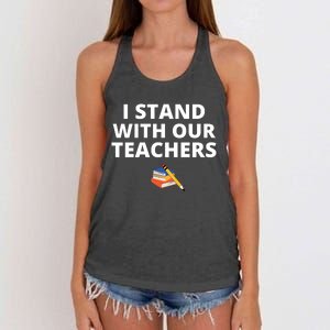 I Stand With Our Teachers support teacher & Stand Against Book Banning! Women's Knotted Racerback Tank