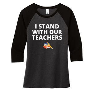 I Stand With Our Teachers support teacher & Stand Against Book Banning! Women's Tri-Blend 3/4-Sleeve Raglan Shirt