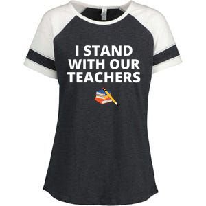 I Stand With Our Teachers support teacher & Stand Against Book Banning! Enza Ladies Jersey Colorblock Tee