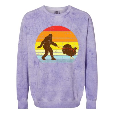 Bigfoot Sasquatch Turkey Sunset Retro Thanksgiving Day Gift Colorblast Crewneck Sweatshirt