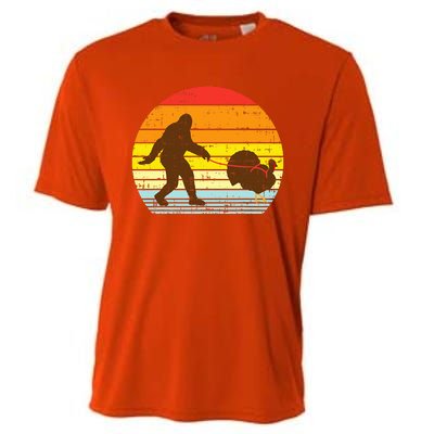 Bigfoot Sasquatch Turkey Sunset Retro Thanksgiving Day Gift Cooling Performance Crew T-Shirt