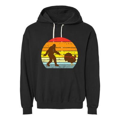 Bigfoot Sasquatch Turkey Sunset Retro Thanksgiving Day Gift Garment-Dyed Fleece Hoodie