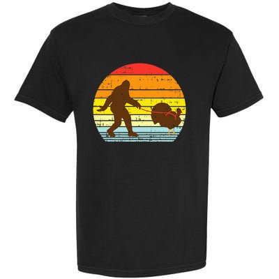 Bigfoot Sasquatch Turkey Sunset Retro Thanksgiving Day Gift Garment-Dyed Heavyweight T-Shirt