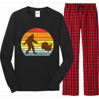 Bigfoot Sasquatch Turkey Sunset Retro Thanksgiving Day Gift Long Sleeve Pajama Set