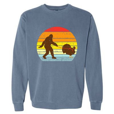 Bigfoot Sasquatch Turkey Sunset Retro Thanksgiving Day Gift Garment-Dyed Sweatshirt