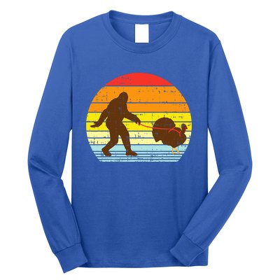 Bigfoot Sasquatch Turkey Sunset Retro Thanksgiving Day Gift Long Sleeve Shirt