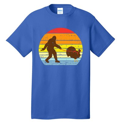 Bigfoot Sasquatch Turkey Sunset Retro Thanksgiving Day Gift Tall T-Shirt