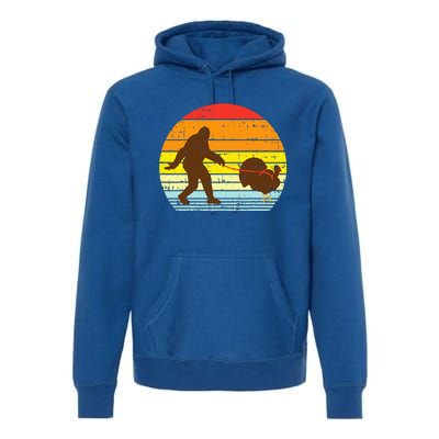 Bigfoot Sasquatch Turkey Sunset Retro Thanksgiving Day Gift Premium Hoodie