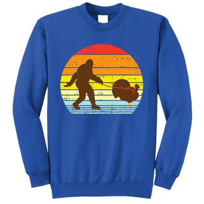 Bigfoot Sasquatch Turkey Sunset Retro Thanksgiving Day Gift Tall Sweatshirt