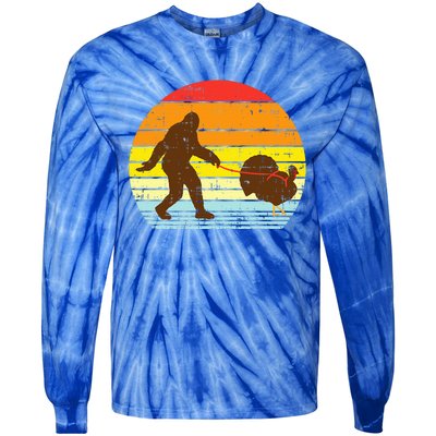 Bigfoot Sasquatch Turkey Sunset Retro Thanksgiving Day Gift Tie-Dye Long Sleeve Shirt