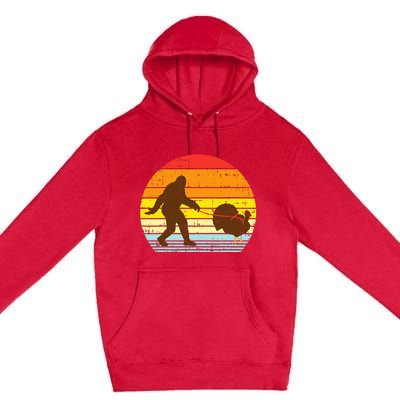 Bigfoot Sasquatch Turkey Sunset Retro Thanksgiving Day Gift Premium Pullover Hoodie