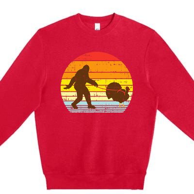 Bigfoot Sasquatch Turkey Sunset Retro Thanksgiving Day Gift Premium Crewneck Sweatshirt