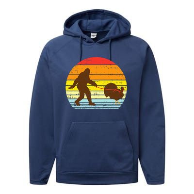 Bigfoot Sasquatch Turkey Sunset Retro Thanksgiving Day Gift Performance Fleece Hoodie