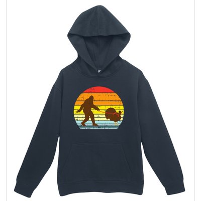 Bigfoot Sasquatch Turkey Sunset Retro Thanksgiving Day Gift Urban Pullover Hoodie