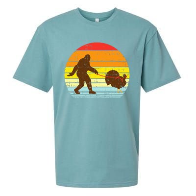 Bigfoot Sasquatch Turkey Sunset Retro Thanksgiving Day Gift Sueded Cloud Jersey T-Shirt