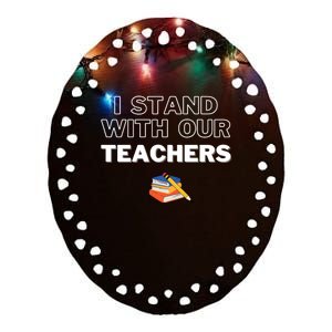 I Stand With Our Teachers support teacher & Stand Against Book Banning! Ceramic Oval Ornament