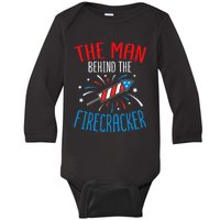 Baby Shower The Man Behind The Firecracker Baby Long Sleeve Bodysuit