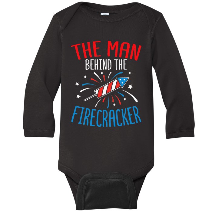 Baby Shower The Man Behind The Firecracker Baby Long Sleeve Bodysuit