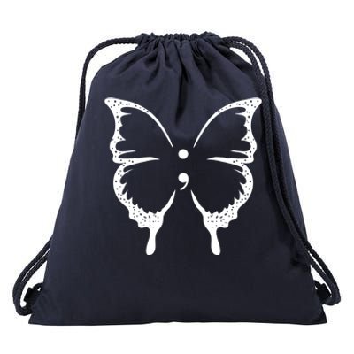 Butterfly Semicolon Tal Health Awareness Gift Drawstring Bag