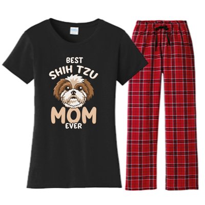 Best Shih Tzu Mom Ever Funny & Cute Toy Dog Mama Women's Flannel Pajama Set