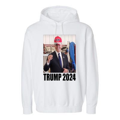 Biden Supporting Trump Funny Garment-Dyed Fleece Hoodie