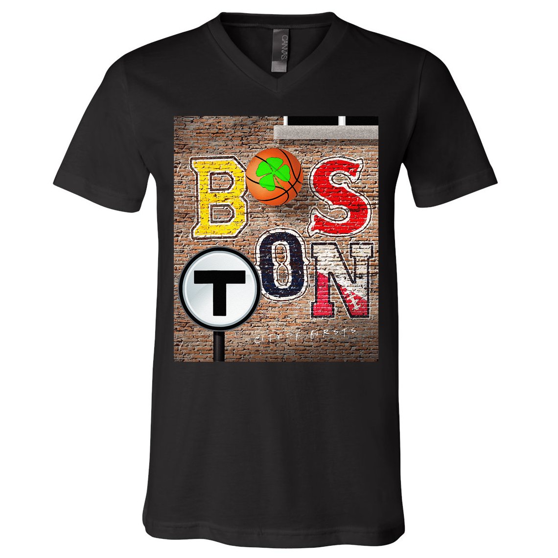 Boston Sports Teams Fan Football Baseball Hockey Basketball V-Neck T-Shirt