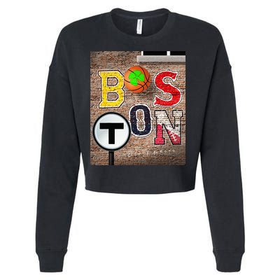 Boston Sports Teams Fan Football Baseball Hockey Basketball Cropped Pullover Crew
