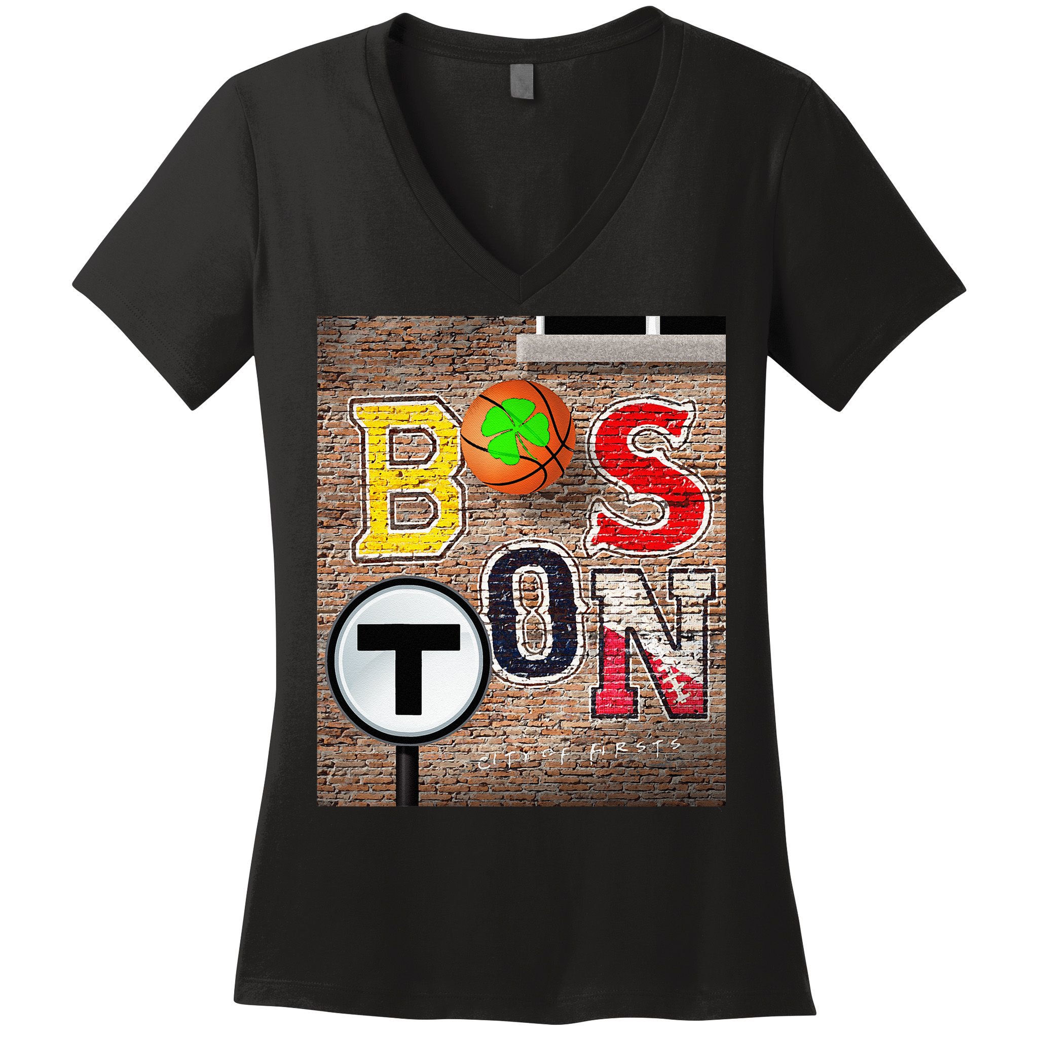Boston Sports Teams Fan Football Baseball Hockey Basketball Women's V-Neck T-Shirt