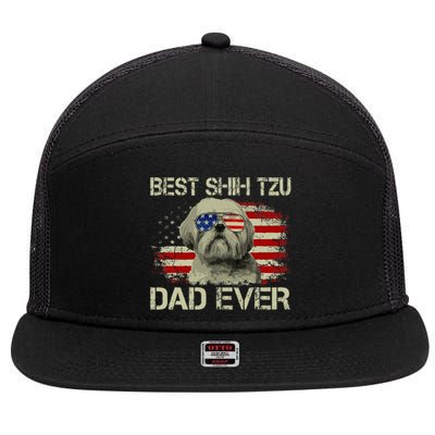 Best Shih Tzu Dad Ever Dog Lover American Flag 7 Panel Mesh Trucker Snapback Hat