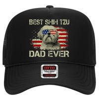 Best Shih Tzu Dad Ever Dog Lover American Flag High Crown Mesh Back Trucker Hat