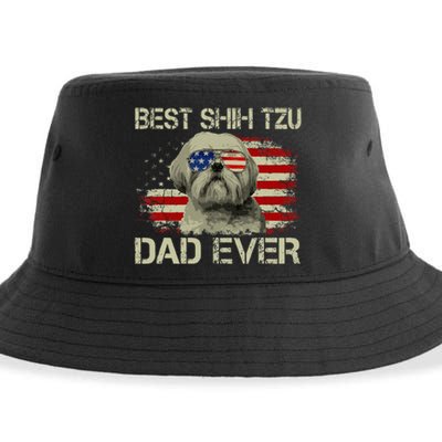 Best Shih Tzu Dad Ever Dog Lover American Flag Sustainable Bucket Hat