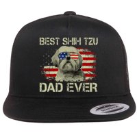 Best Shih Tzu Dad Ever Dog Lover American Flag Flat Bill Trucker Hat