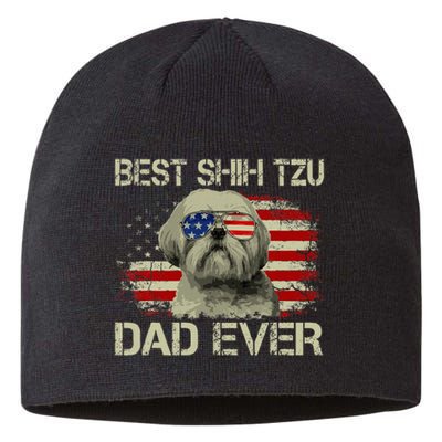 Best Shih Tzu Dad Ever Dog Lover American Flag Sustainable Beanie