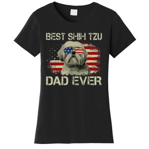 Best Shih Tzu Dad Ever Dog Lover American Flag Women's T-Shirt