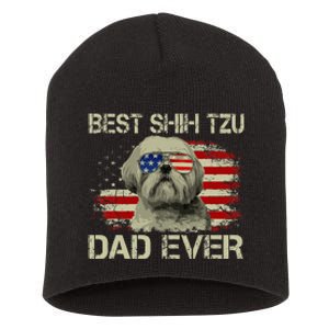 Best Shih Tzu Dad Ever Dog Lover American Flag Short Acrylic Beanie