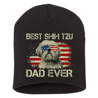 Best Shih Tzu Dad Ever Dog Lover American Flag Short Acrylic Beanie