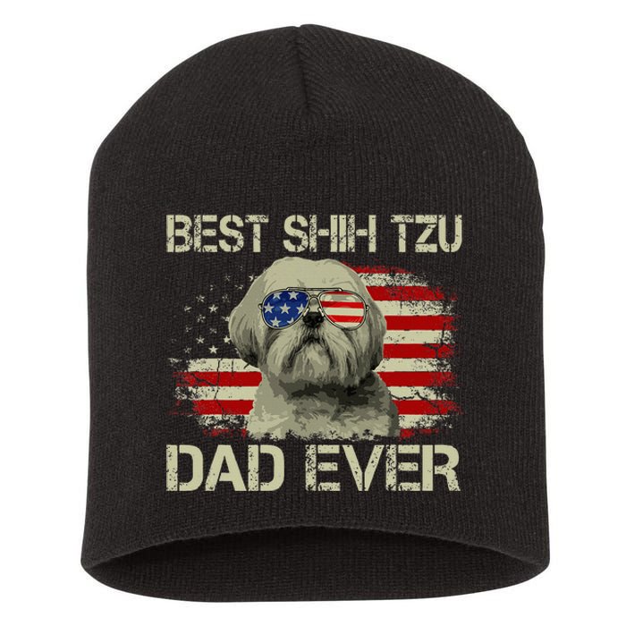 Best Shih Tzu Dad Ever Dog Lover American Flag Short Acrylic Beanie