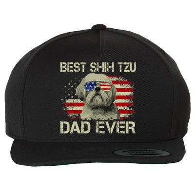 Best Shih Tzu Dad Ever Dog Lover American Flag Wool Snapback Cap