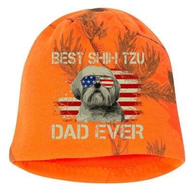 Best Shih Tzu Dad Ever Dog Lover American Flag Kati - Camo Knit Beanie