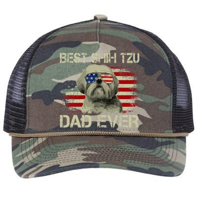 Best Shih Tzu Dad Ever Dog Lover American Flag Retro Rope Trucker Hat Cap