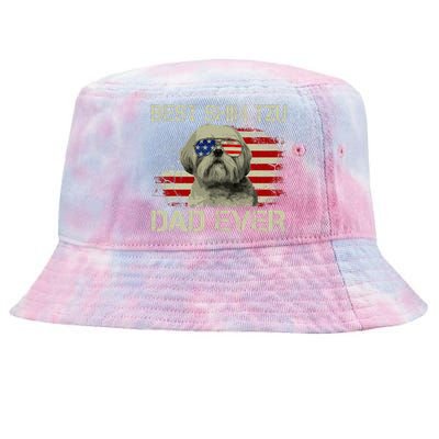 Best Shih Tzu Dad Ever Dog Lover American Flag Tie-Dyed Bucket Hat