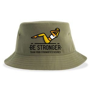 Be Stronger Than Your Strongest Excuses Gym Fitness Quote Funny Gift Sustainable Bucket Hat