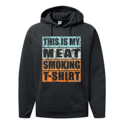 Bbq Smoker Themed Retro Vintage My Meat Smoking Performance Fleece Hoodie