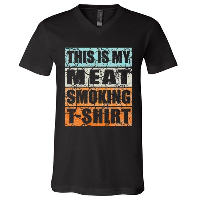 Bbq Smoker Themed Retro Vintage My Meat Smoking V-Neck T-Shirt