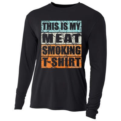 Bbq Smoker Themed Retro Vintage My Meat Smoking Cooling Performance Long Sleeve Crew