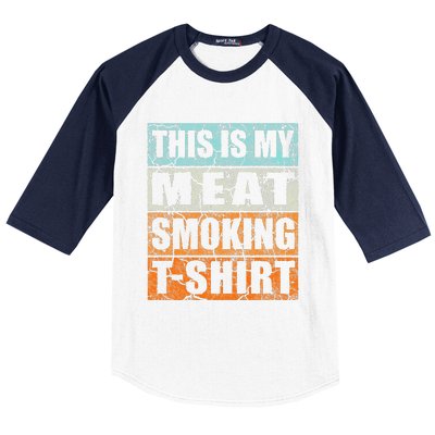 Bbq Smoker Themed Retro Vintage My Meat Smoking Baseball Sleeve Shirt