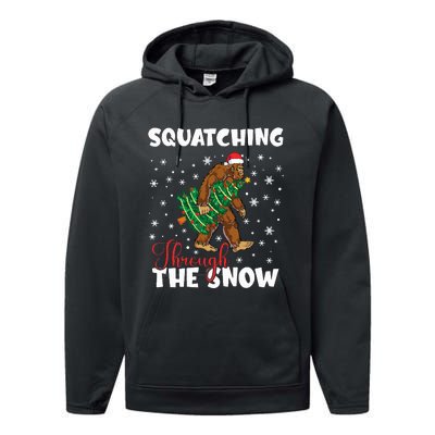 Bigfoot Squatching Through The Snow Sasquatch Christmas Xmas  Performance Fleece Hoodie