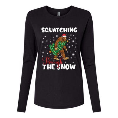 Bigfoot Squatching Through The Snow Sasquatch Christmas Xmas  Womens Cotton Relaxed Long Sleeve T-Shirt