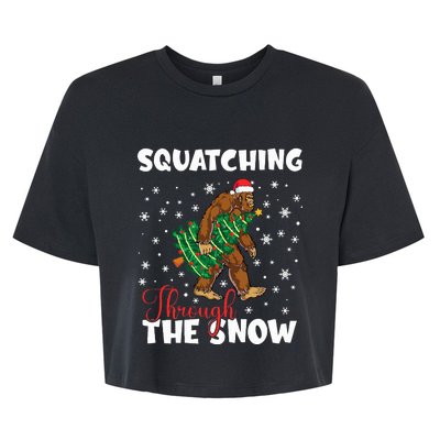 Bigfoot Squatching Through The Snow Sasquatch Christmas Xmas  Bella+Canvas Jersey Crop Tee