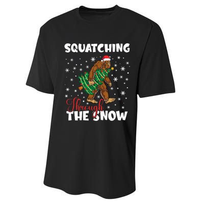 Bigfoot Squatching Through The Snow Sasquatch Christmas Xmas  Performance Sprint T-Shirt